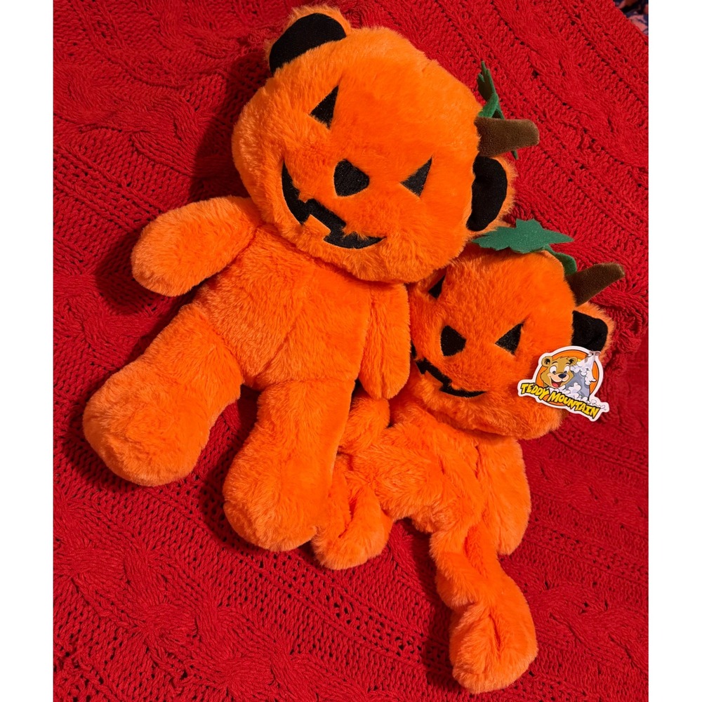 Teddy Mountain Pumpkin Bear Plush Skins Halloween Jack-O-Lantern Orange Set of 2